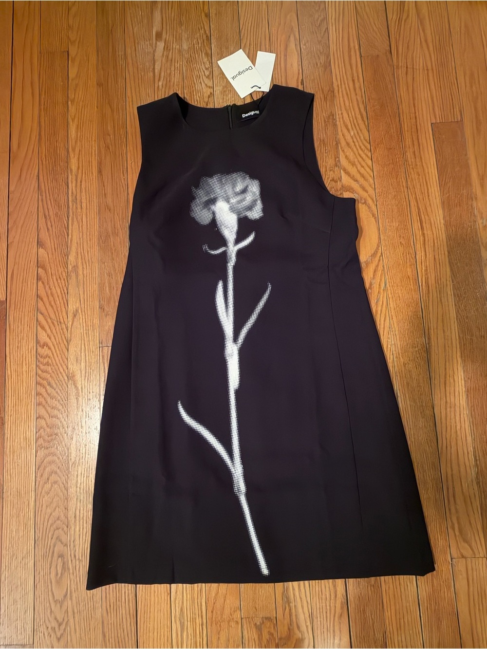 NWT Desigual Black Sleeveless Shift Dress with White Floral Print